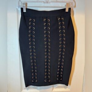 Elegant Black Lace-Up detail bodycon Skirt